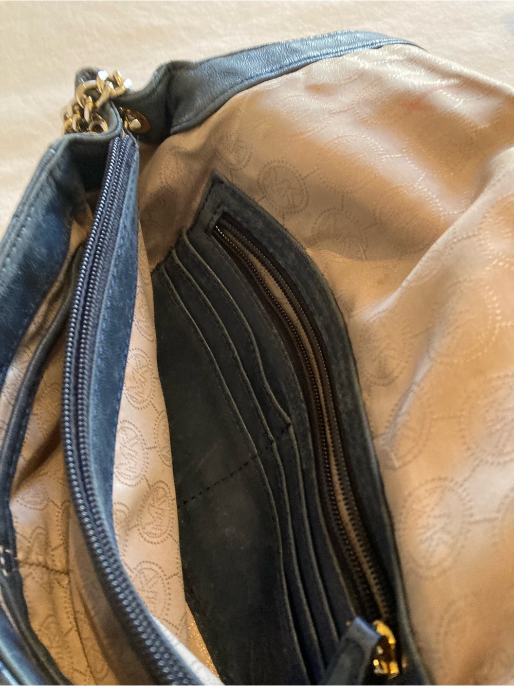 Michael Kors Quilted Navy BlueCrossbody with Gold Chain - Picture 6 of 12